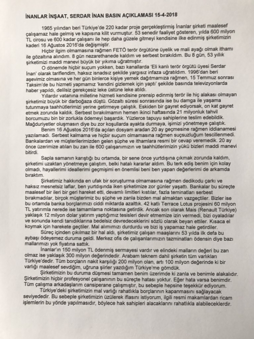 inanlar inşaat ın iflas etmesi
