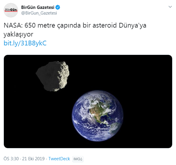 650 metre çapında asteroid dünya ya yaklaşıyor