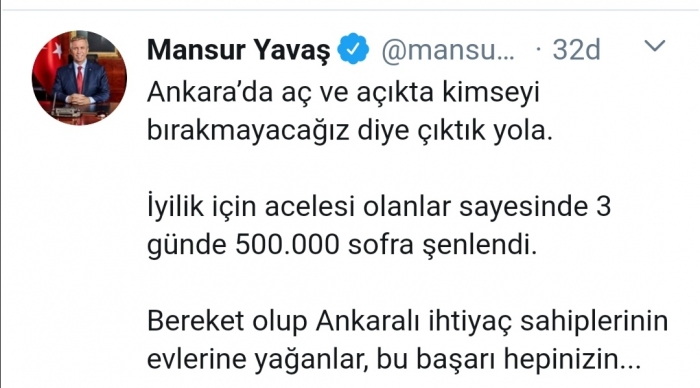 mansur yavaş ın yarım milyon kişiye yemek vermesi