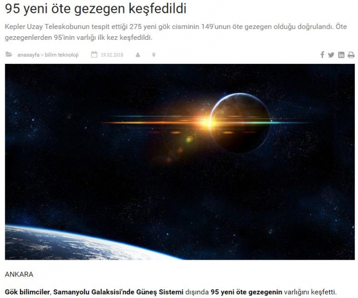 95 yeni gezegen keşfedildi
