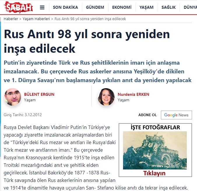 akp nin yeşilköy e rus abidesi dikmesi