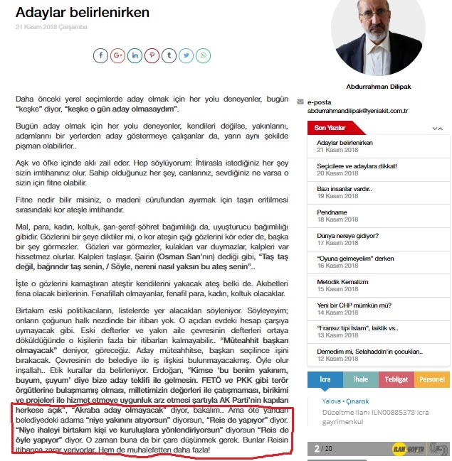 21 kasım 2018 abdurrahman dilipak yazısı