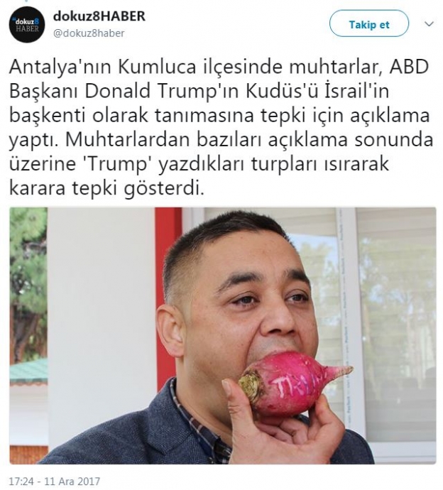 trump yazılı turpu ısırarak abd yi protesto etmek