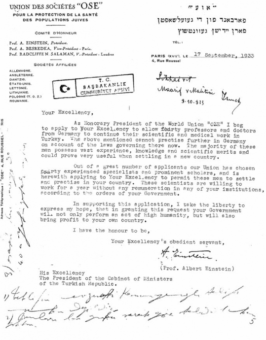 albert einstein ın atatürk e yazdığı mektup