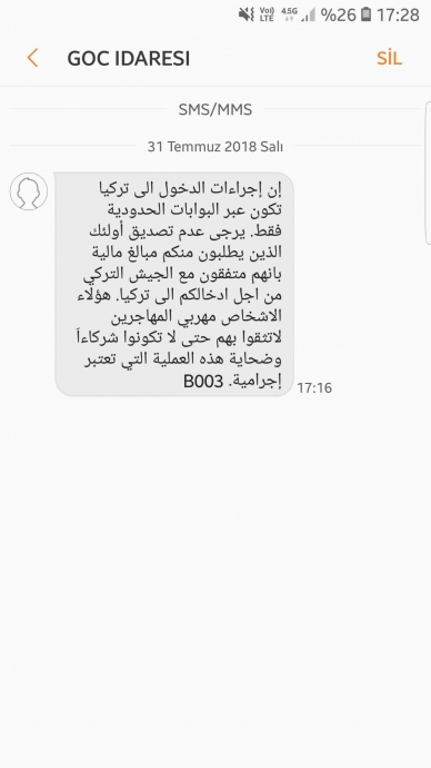 göç idaresinin arapça mesaj atması