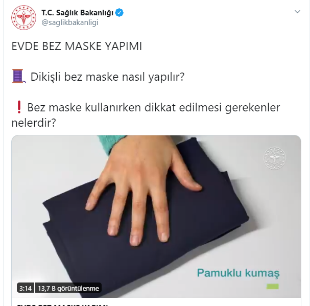 sağlık bakanlığının evde maske yapımı tweeti