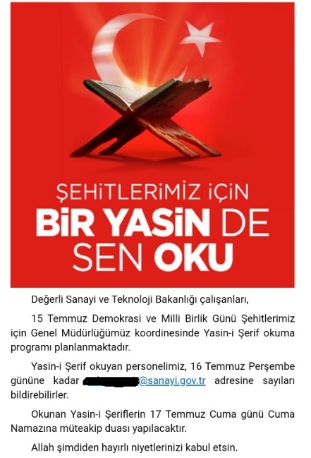 teknoloji bakanlığının 15 temmuz yasini genelgesi