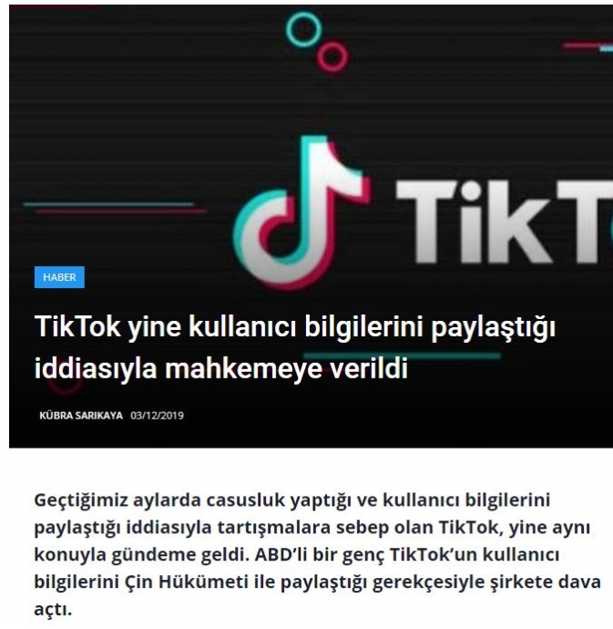 tiktok un kullanıcı bilgilerini çin e satması