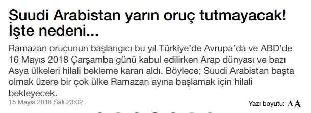 arabistan ın yarın oruç tutmayacak olması