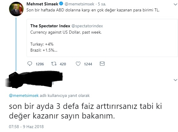 m şimşek in tl dolara karşı değer kazandı tweeti