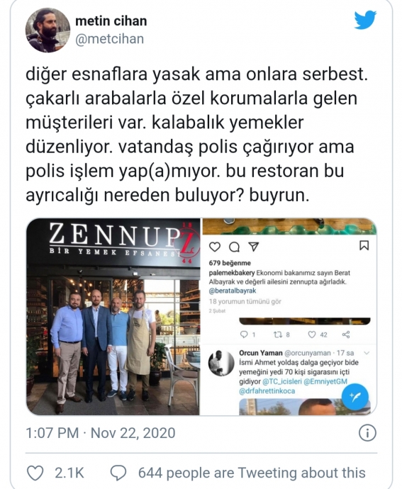 restoran yasağının akp liler için uygulanmaması