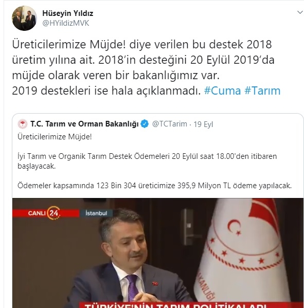 tarım bakanının tarım destek müjdesi