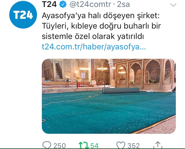 ayasofya daki halı tüyleri kıbleye doğru yatırıldı