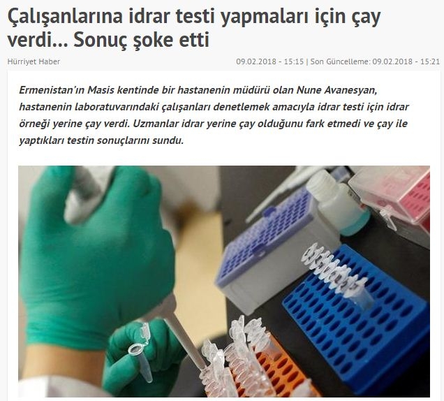 idrar testi için idrar yerine çay vermek