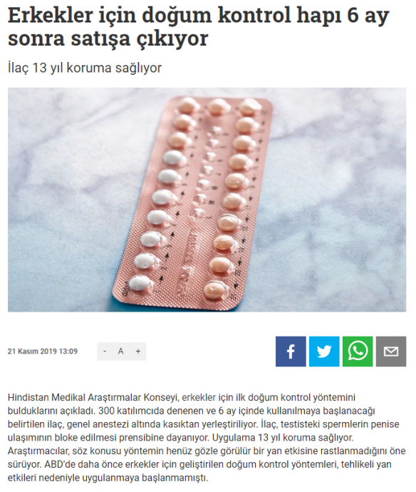 erkekler için üretilen doğum kontrol hapı