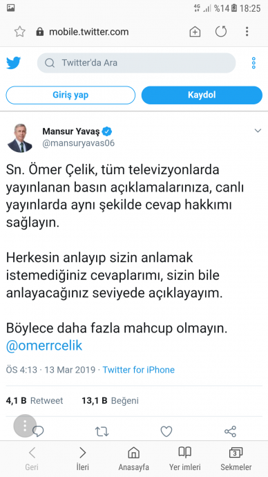 13 mart 2019 mansur yavaş ın tweeti