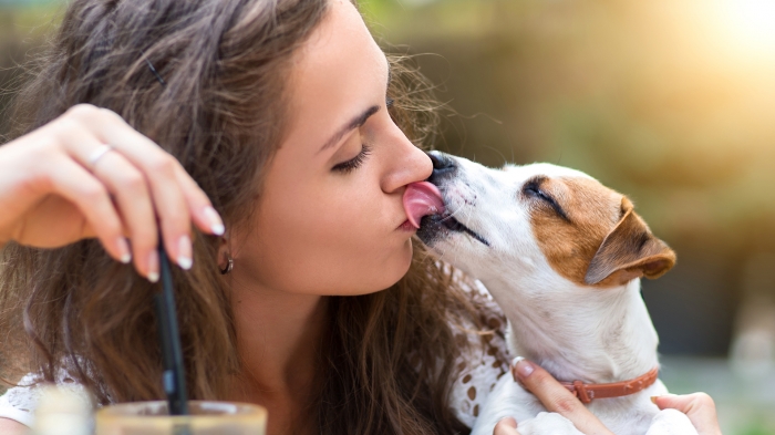 köpeğin ağzından öpen solcu kız