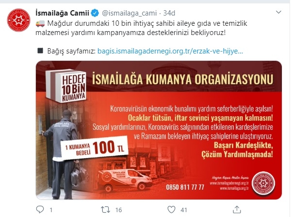 ismailağa cemaatinin yardım kampanyası yapması