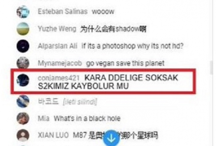 kara delik canlı yayınına yorum atan türk