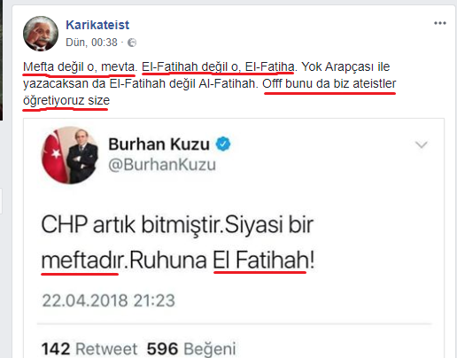 ateist sayfanın burhan kuzu ya verdiği ayar