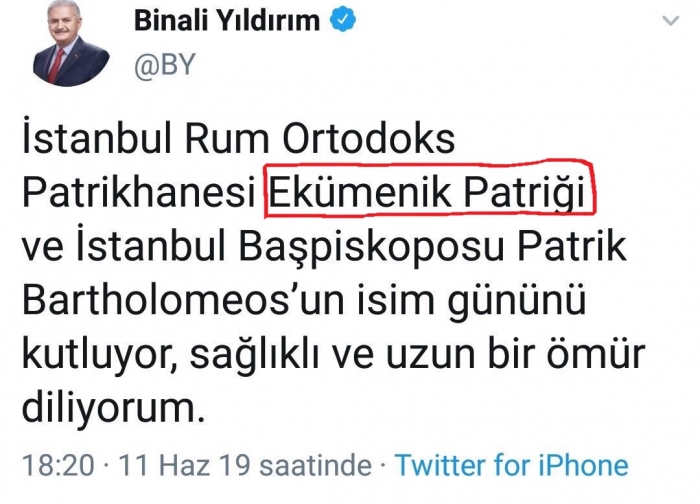 binali yıldırım ın patrik e ekümenik demesi