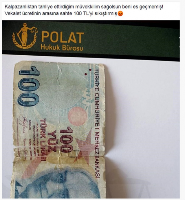 avukat ücretini sahte parayla ödeyen kalpazan