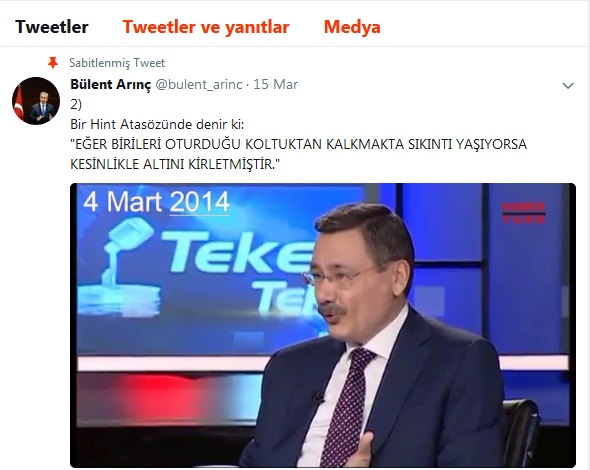 bülent arınç ın tepeye sabitlediği tweet