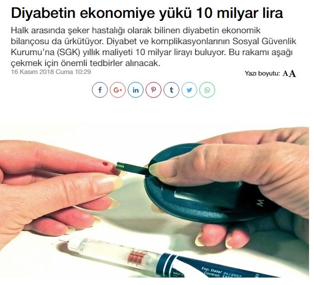 diyabetin ekonomiye yükü 10 milyar lira