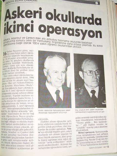 1986 yılında orduda yapılan fetö temizliği haberi