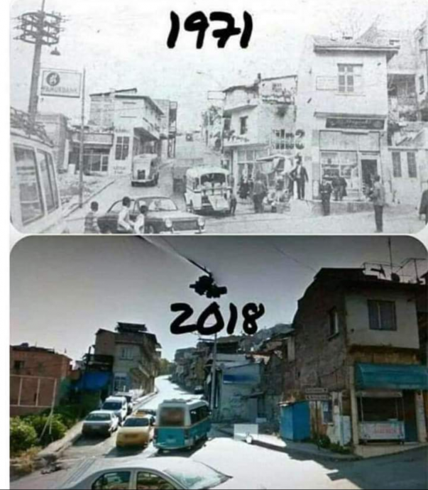 1971 ve 2018 izmir de aynı yerde çekilen foto