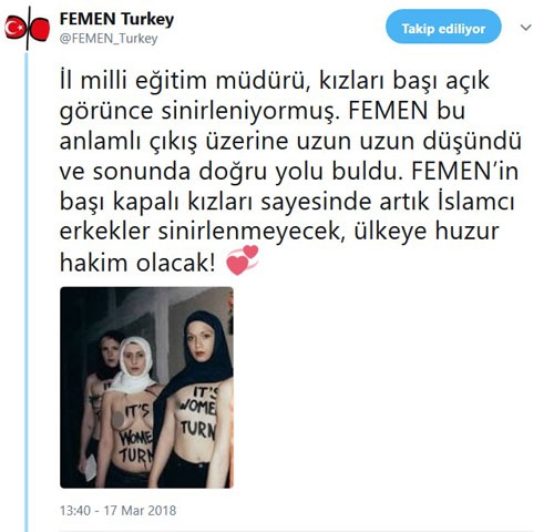 başı açık kızlara sinirlenen müdüre femen yanıtı
