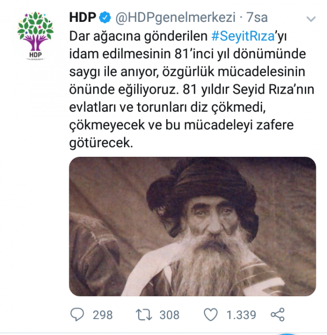 15 kasım 2018 hdp nin seyit rıza yı anması