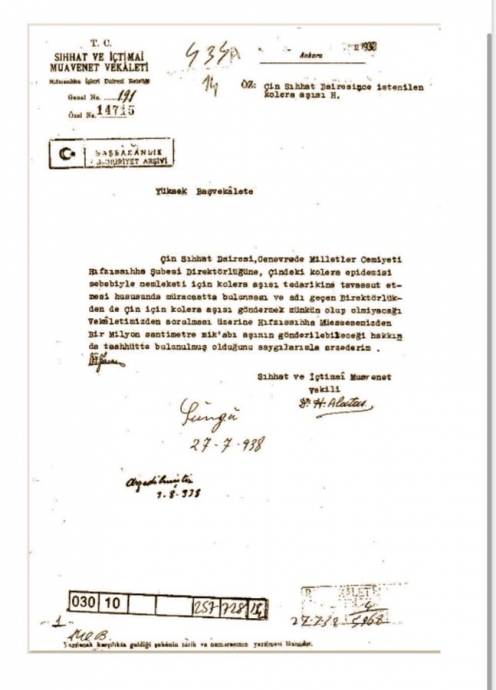 atatürk döneminde çin e yerli aşı gönderilmesi