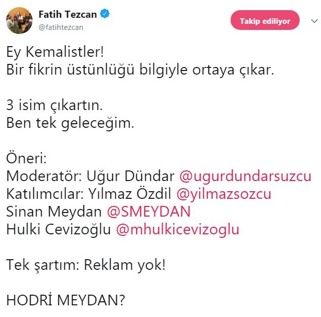 fatih tezcan ın kemalistlere meydan okuması