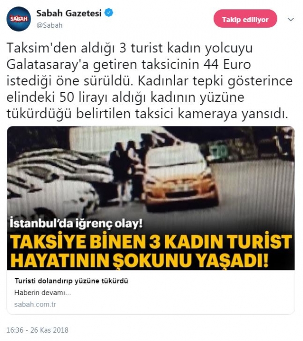 turist kadının yüzüne tüküren taksici
