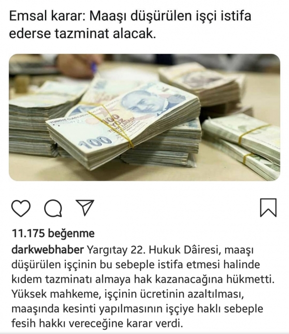 maaşı düşen işçiye tek taraflı fesih hakkı