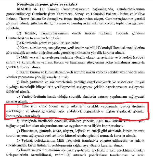 sanayileşme icra komitesi hakkında cb kararnamesi