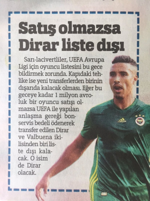 fenerbahçe oyuncu satamazsa dirar liste dışı