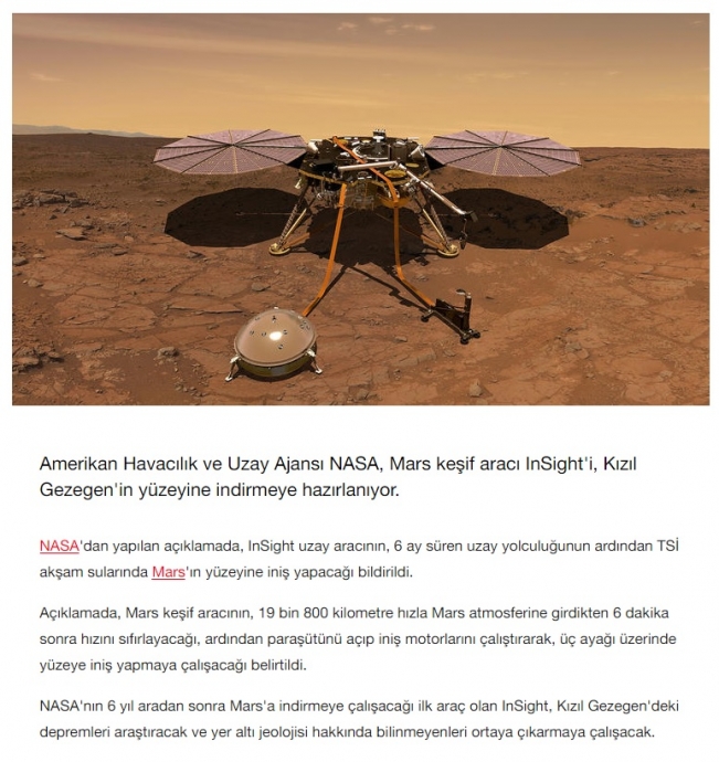nasa nın keşif aracının mars a inmesi