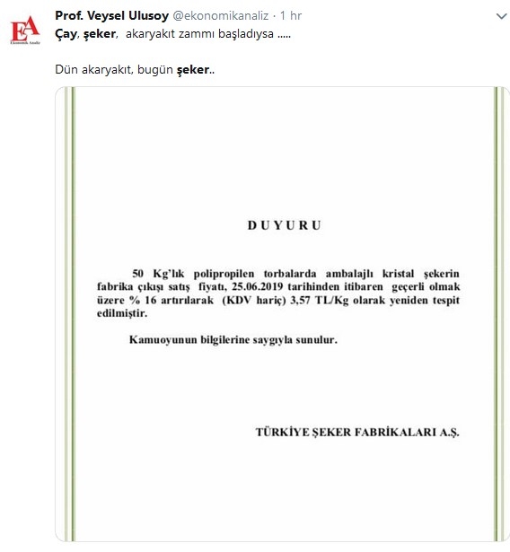 24 haziran 2019 zam furyası