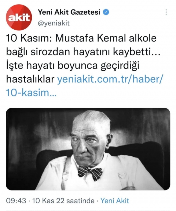 yeni akit in 10 kasım tweeti #2269689 - uludağ sözlük galeri