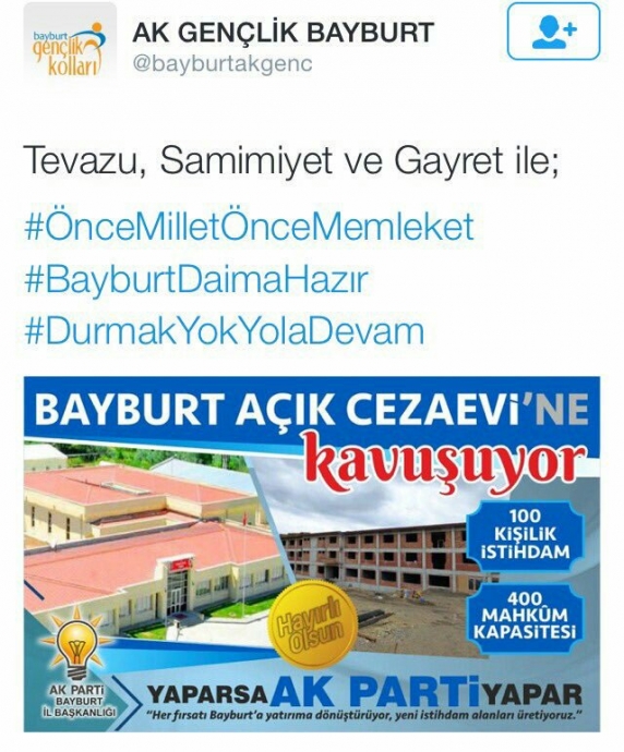 bayburt açık cezaevine kavuşuyor diyen akgençlik