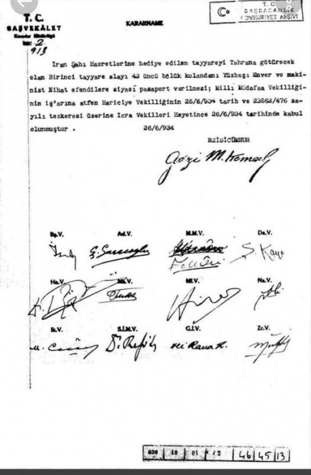 atatürk döneminde iran a hibe edilen uçak
