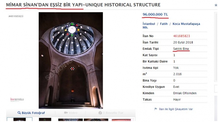 sahibinden com da satılan mimar sinan eseri