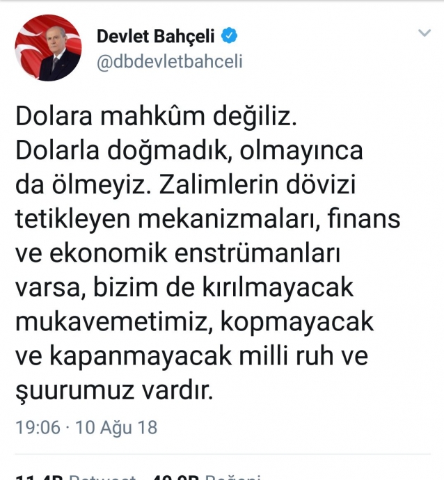 sayın devlet bahçeli nin dolar tweeti