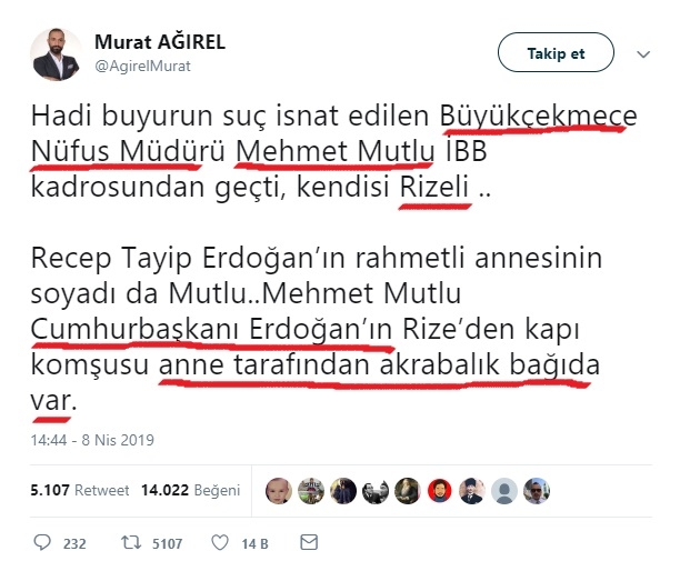 büyükçekmece nüfus müdürünün rte ile akraba olması