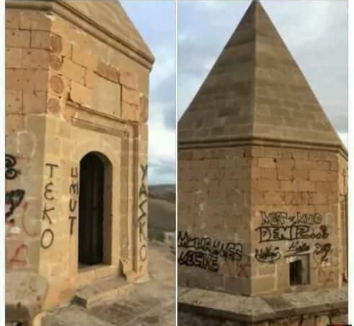 kılıçarslan türbesine yazı yazan vandallar