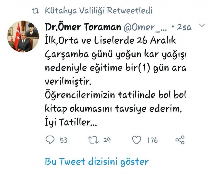 sahte valinin kar tatilini retweet eden valilik