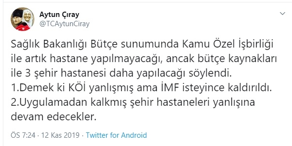 akp nin şehir hastaneleri konusunda geri vitesi
