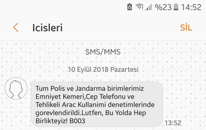 10 eylül 2018 içişleri bakanlığından gelen sms